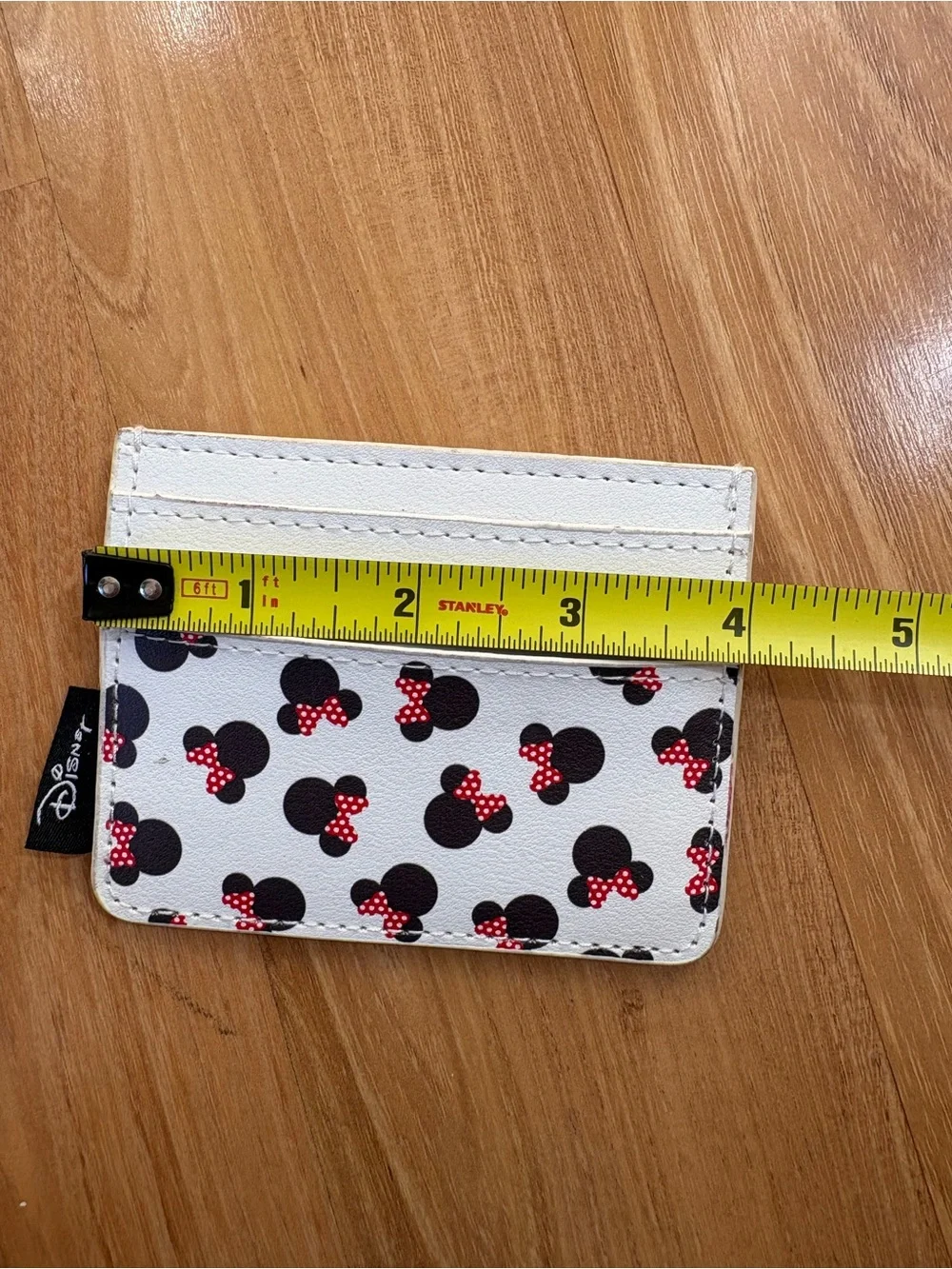 Loungefly White Minnie Mouse Card Holder with Black Silhouettes and Red Bows